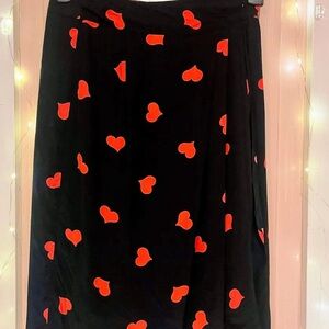 Carole Little for Saints Tropez West Black Skirt with Red Heart Pattern